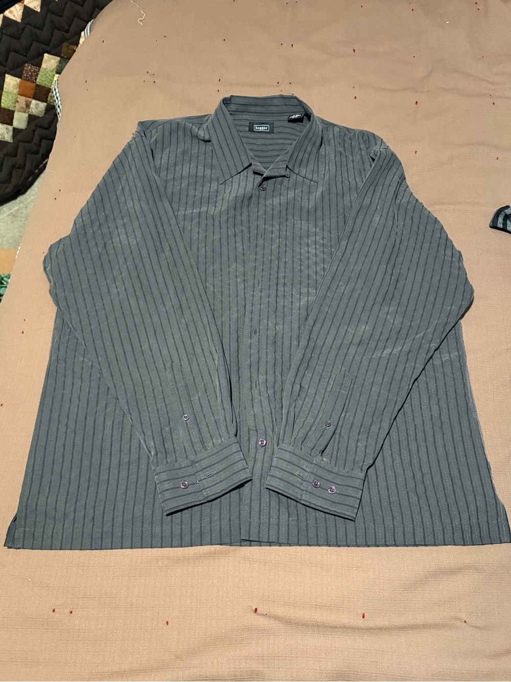 Men's Long-Sleeve Pinstripe Shirt - Gray and Black